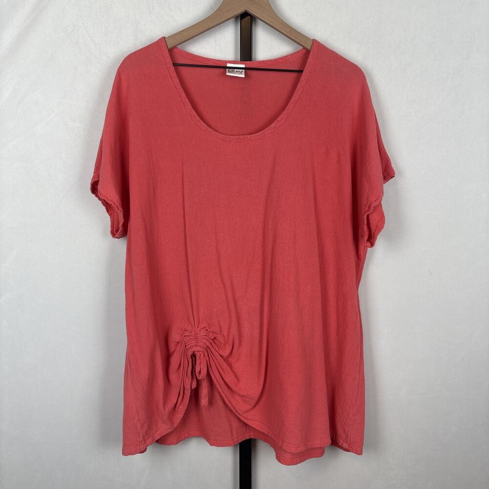 Oh My Gauze! Ana 100% Cotton Blouse Women's XXL / 3 Pink Ruched Side Tie Resort